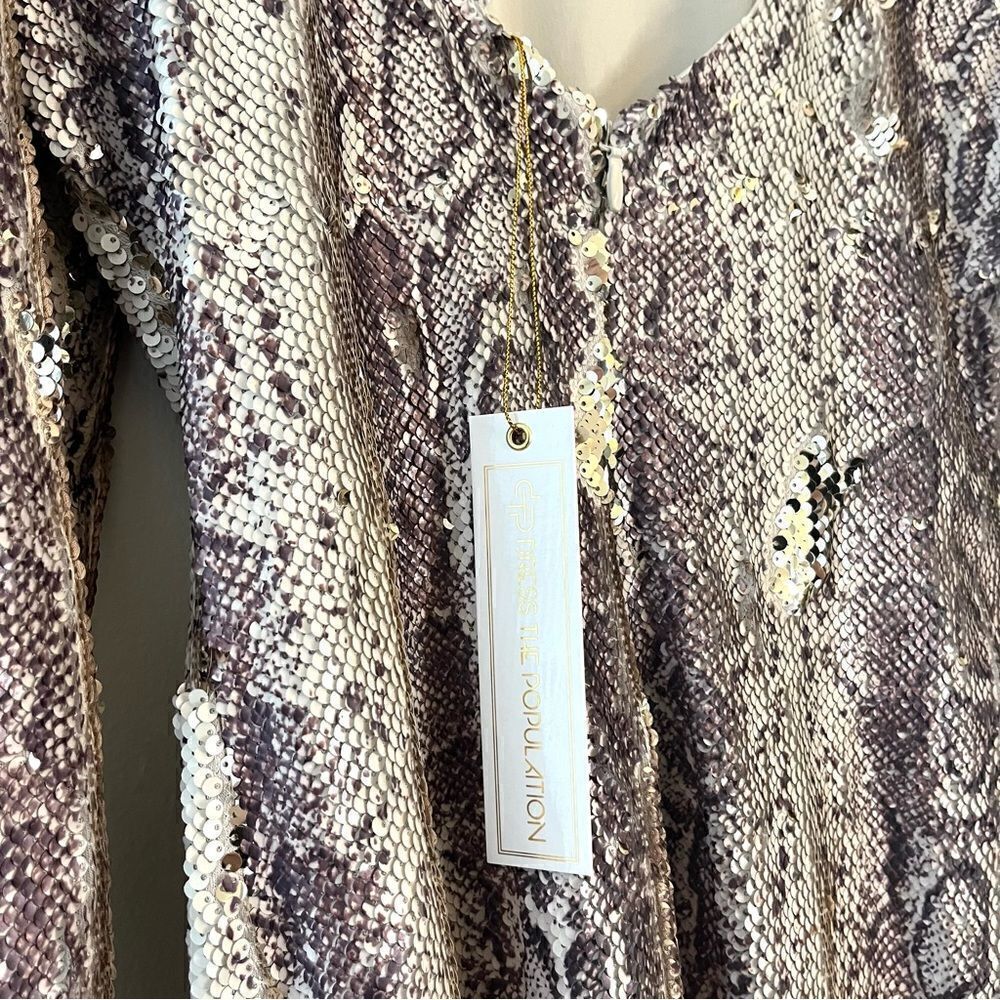 Dress The Population Long Sleeve Sequin Stretch Dress in Python, Size Large, NWT - Picture 12 of 12